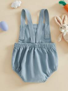 Newborn Baby Boy Girl Easter Outfit Embroidery Bunny Sleeveless Backless Romper Corduroy Overalls Infant Easter Summer Clothes 0-18M - 藍色 - 查看 6