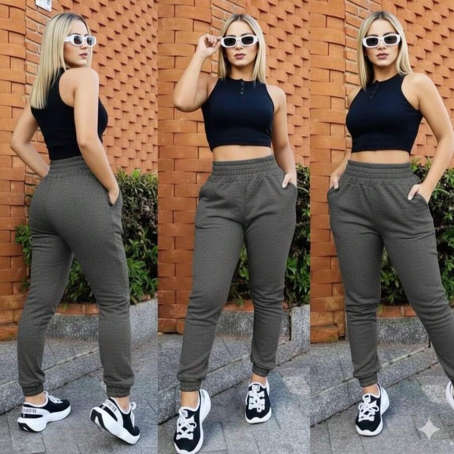 Women's Thick Jogger Sweatpants With High Waist - 灰色 - 查看 1