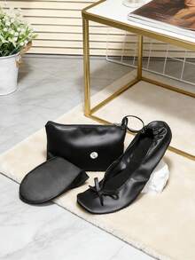 Women's Fashionable Black Foldable Dance Shoes, Soft & Comfortable, Bow Decor, With Shoe Bag, Portable Ballet Flats Suitable For Dancing And Casual Daily Wear - Black - View 5