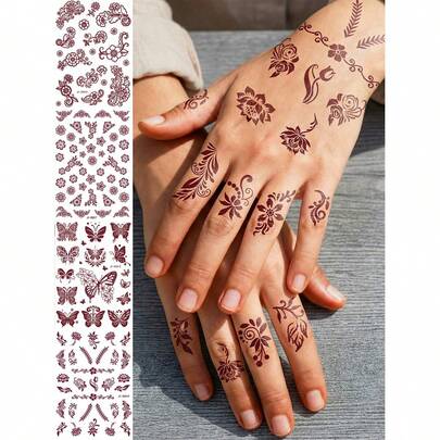 4 Sheets Of Shiny Temporary Tattoo Stickers - Elegant Butterfly And Floral Pattern Body Art Stickers, Waterproof Shiny Deep Red Sparkling Tattoos With Exquisite Wing And Flower Designs, Perfect For Parties, Weddings, Festivals, And Daily Styling, Multi Style Set(4pcs/2pcs)
