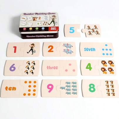 Iron Box Number Matching Puzzle, Children's Early Education Number Decomposition Arithmetic, Kindergarten Puzzle Toy, Wooden Iron Box Number Enlightenment Matching, Children's Puzzle Toy, Boys And Girls Early Education Cognitive Counting And Quantity Shadow Matching Game, Double-Sided Card Portable Parent-Child Interaction