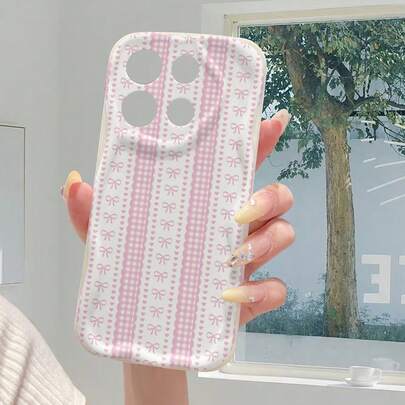 1个蝴蝶结装饰不规则奶油色手机壳，适合女性日常使用，兼容 17 Pro/17 Pro Max/17 Air/17/16e/16/15/14/13/12/11、Galaxy S23/S24/S25/S26、A57/A37/A17/A07、Redmi系列