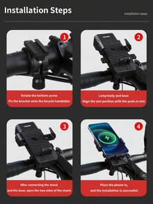 TOSUOD Luz Delantera de Bicicleta 4 en 1 Integrada con Bocina y Soporte para Teléfono, Luz de Ciclismo de Alta Luminosidad, Sonido de Advertencia Fuerte, Montaje Fácil y Estable, Universal para Bicicletas de Montaña, Carretera, Plegables y de Transporte, Accesorio de y Navegación para Conducción Nocturna - Multicolor - Ver 8