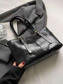 Fashionable & Simple Large Capacity Commuter Tote Bag - Black - View 2