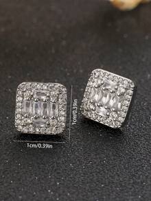 一对奢华波西米亚风方形立方氧化锆耳钉，优雅女士耳环，适合婚礼、派对、订婚、情人节礼物 - 方形 - 查看 3