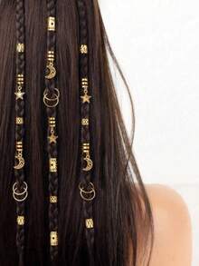 45件套女孩编织发饰套装，月亮和星星图案发夹，时尚独特的发饰 - 彩色 - 查看 1