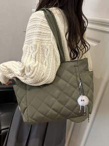 Solid Color, Lightweight, Student, College Style, Casual, Roomy Tote Bag For Hanging Out With Sisters And Friends - Army Green - View 3