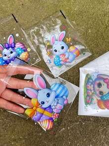 100/50个可爱兔子礼品袋，复活节自粘包装袋，卡通兔子图案，复活节饼干和零食包装袋，节日派对礼物装饰，DIY烘焙包装袋，适用于复活节烘焙装饰、庆祝活动和主题派对装饰、礼品包装用品。 - A款 - 查看 4