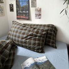 Plaid Duvet Cover Set Queen Size 3 Piece Blue Brown Buffalo Plaid Comforter Cover Vintage Grid Checkered Pattern Soft Breathable Microfiber Bedding Set With Zipper Closure And 2 Pillowcases - QueenNoComforter02br - Xem 6