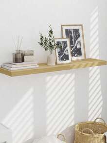 1pc No-Drill Floating Shelf Wall Mount Bookshelf For Plants, Decor, Dorm Room, Wooden Wall Mounted Storage Rack - Yellow - View 7