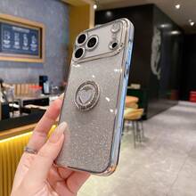 360° Rotating Glitter Rhinestone Phone Holder Case + Full Set Phone Case + Glitter Card Paper + Hidden Holder, Suitable Compatible With Apple 11/12/13/14/15 Pro Max, Galaxy S22/23/24+, OPPO, VIVO, Redmi 13C+, Moto G, Redmi Note 13C/12/11 Pro - Silver - View 3