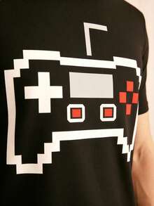 Men's Printed Short Sleeve Pajama Set, Summer Home Wear - Black - View 6