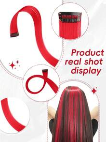 5片装20英寸直发合成假发接发片，红色，夹式，适合万圣节、圣诞节、新年派对、音乐节等场合。