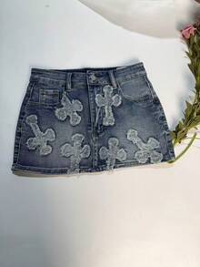 Casual Women's Denim Mini Denim Skirt Slim Fit Patch Design With Medium Stretch Fabric - Blue - View 4