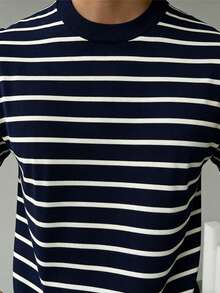 GRDR Men's Casual Navy Blue & White Striped T-Shirt - Simple & Fashionable Short Sleeve For Summer - Navy Blue - View 7