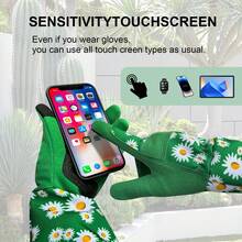 1 Pair Long Gardening Gloves With Breathable & Puncture-Resistant Fabric, Floral Print, Suitable For All Seasons - Green - View 6