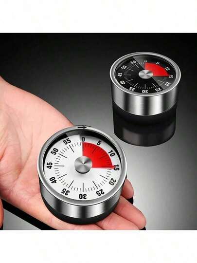 1pc Portable Stainless Steel Mechanical Digital Timer With Magnetic Bell, Suitable For Baking, Cooking, Learning, Home Use