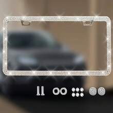 Shiny License Plate Frame, Crystal License Plate Cover, Car License Plate Holder Set With Crystal Rhinestone Screws, License Plate Cover For Vehicles, Car License Plate Number Holder - A - View 5