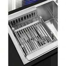 1个可伸缩不锈钢厨房水槽收纳架，功能可调节，专为沥干碗碟、蔬菜和海绵而设计，坚固耐用，最大限度地提高厨房空间利用率。 - 灰色 - 查看 2