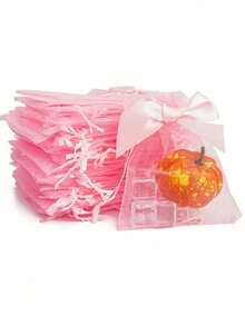 30个/20个/10个/1个粉色蝴蝶结透明抽绳袋，3.9x4.7英寸，玫瑰图案欧根纱礼品袋，婚礼回礼袋，圣诞节透明袋，小型礼品袋，珠宝袋，迷你抽绳袋，网状香囊袋，万圣节用品，圣诞节装饰品，圣诞节礼品包装袋，圣诞派对用品