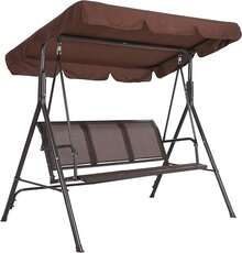 Columpio de Patio 3 Asientos para Adultos con Dosel Ajustable, Hamaca de Porche Impermeable de Textileno y Marco de Acero, para Jardín, Césped y Patio, Color Marrón - Marrón - Ver 1