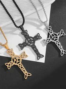 1PC New Fashion European And American Cross Irish Celtic Knot Pattern Stainless Steel Necklace Men's And Women's Sweater Chain Versatile - Fashion - View 4