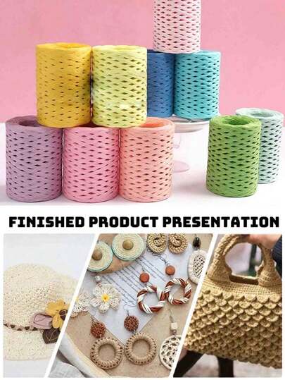 1Pc Natural Raffia For Gift Wrapping, Craft Bouquets, Gardening, And DIY Vibrant Mixed Colors - High-Quality Woven Raffia For Christmas Decorations, Wishes, And Flower Arrangements