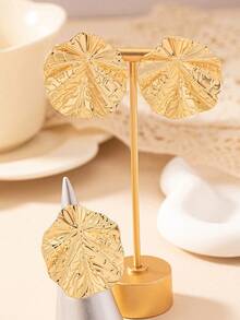 3pcs/Set Fashionable Punk Style Metal Crinkle Pendant Jewelry Set, Suitable For Teenage Girls Daily Wear (Ring, Earrings) - Yellow Gold - View 4