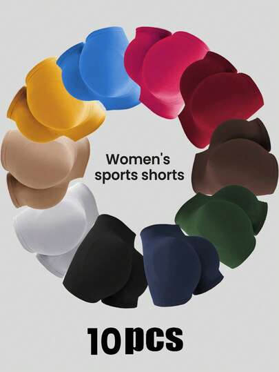 10条/套 女士无缝瑜伽短裤，高腰高弹蜜桃臀设计，吸湿排汗，休闲日常穿着，户外休闲健身运动短裤，度假套装，打底裤