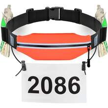 Sport Cinturón de Triatlón con Bolsa - Portador de Dorsal de Carrera con 6 Bucles para Gel, Ideal para Correr, Ciclismo y Maratón (Naranja) - A - Ver 1