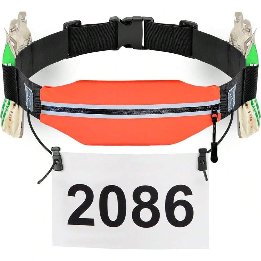 Sport Cinturón de Triatlón con Bolsa - Portador de Dorsal de Carrera con 6 Bucles para Gel, Ideal para Correr, Ciclismo y Maratón (Naranja) - A - Ver 1