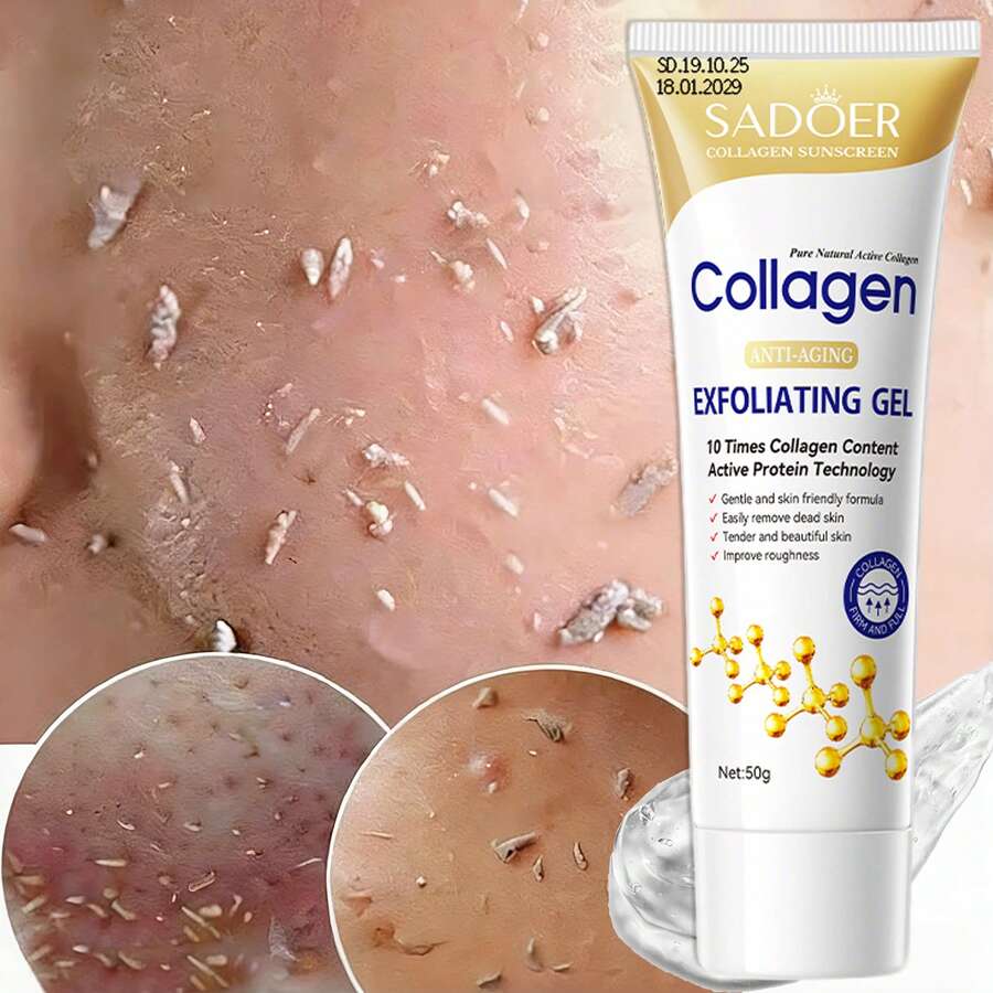 1 hộp Gel tẩy tế bào chết collagen, Mặt nạ chống nhăn, Kem tẩy tế bào chết 50g, Làm sạch nhẹ nhàng, Bổ sung collagen, Chống lão hóa, Làm sáng da, Cải thiện độ thô ráp, Làm mờ nếp nhăn, Làm săn chắc da, Quà tặng sinh nhật & ngày lễ - Màu vàng - Xem 1