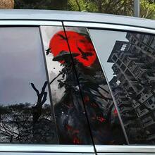 2pcs Red Raven Warrior Car B-Pillar Stickers, Easy To Apply And Remove, UV And Waterproof, Great Gift For Car Enthusiasts, Decorative Stickers Make Your Vehicle Stand Out - A - View 2