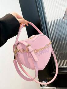 Pink Heart-Shaped Crossbody Bag, Local Delivery Inspired Designer Handbags, Luxury Bags For Women, Sweet Matte Finish Hand Bag With Heart Chain Decor, Elegant Valentine's Day Gift, Perfect For Spring Summer, Travel Essential, College Essentials, Bridal Shower Party Favors, Wedding Favors For Guests - 粉色 - 查看 8