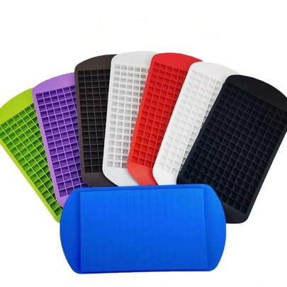 1pc Silicone Ice Tray, 160 Grid Mini Ice Cube Crushed Ice Smoothie Mold, Easy To Demould, Red, Black And Blue Optional