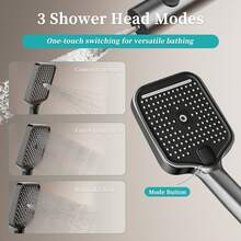 12-Inch Rain Shower Head & Handheld Shower Combo Set With Digital Temperature Display, Wall-Mounted Rainfall Shower System With Piano Keys - Light Grey - View 4