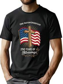250 Years Of Blessing - 250th Anniversary - Christian USA Novelty Aesthetic Graphic T-Shirt Cute T Shirts Streetwear Tops Tees For Men, 180g - 黑色 - 查看 1