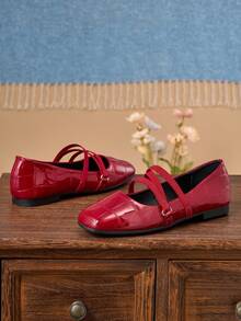 女士时尚方头红色套脚鞋，适合通勤、办公、派对、约会、婚礼、新年、情人节等场合，休闲百搭，松紧带设计，春季新品上市 - 紅色 - 查看 6