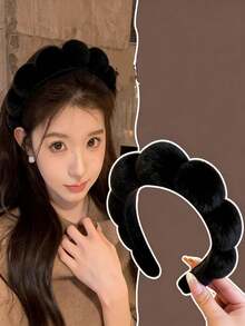 1-Set Black Premium Sponge Headband & Terry Cloth Hair Tie Set – High-End Elevated Scalp Volumizing Non-Slip Makeup/Skincare Head Accessory, Soft Comfortable Hair Styling Band For Daily Cleansing Makeup Prep Skincare Routines Spa Self-Care, Bestselling Beauty Essential, Ideal For Daily Beauty Valentine's Day Chic Gift For Friends Colleagues Beauty Enthusiasts - 黑色 - 查看 8