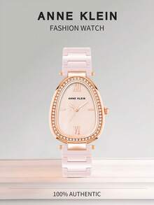 Anne Klein Women's Black Ceramic Bracelet Watch Slim Analog Quartz Watch For Women With Crystal Oval Glossy Black Dial,Ladies' Elegant Wrist Watch With Adjustable Bracelet - Rose Gold - View 1