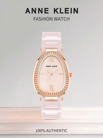 Anne Klein Women's Black Ceramic Bracelet Watch Slim Analog Quartz Watch For Women With Crystal Oval Glossy Black Dial,Ladies' Elegant Wrist Watch With Adjustable Bracelet