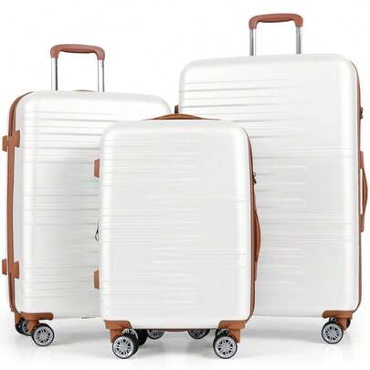 COSTWAY 3-Piece Luggage Set ABS PC Hard Shell Suitcase Set With TSA Lock Telescope Aluminum Handles & 360° Spinner Wheels