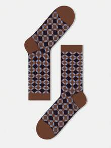 1/5 pares de calcetines de algodón peinado con diseño artístico geométrico de diamantes y círculos, unisex, adecuados para uso diario casual, viajes, hogar, oficina, regalos festivos, sin costuras en los dedos - Multicolor - Ver 23