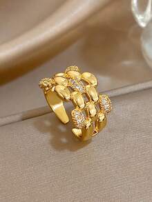 18 Karat vergoldetes luxuriöses elegantes Zirkonia Armband und Ring Set, Vintage Schmuck für Frauen, geeignet für Valentinstag, Party, Abend, Alltag, Neujahr, Hochzeit, Strand, Weihnachten, Jahrestag, Muttertag, Boho-Stil Brautjungferngeschenk - Verschiedenfarbig - Übersicht 4