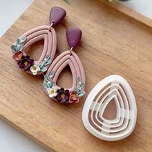 1/10Pcs Organic Outline Geometry Polymer Clay Cutters Multiple Lines Drop Ellipse Ribbed Earrings Jewelry Soft Pottery Clay Making Tools - White - View 13