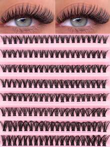 200 Cluster Advanced Eyelash Extension Kit -40D - Homemade, Russian Curl, Cluster, Fluffy, Mixed Style -10-16 Mm - Suitable For Beginners And Reusable, Daily Wear, Holiday Effects, Holiday Gift Eyelash Clusters - Black - View 2