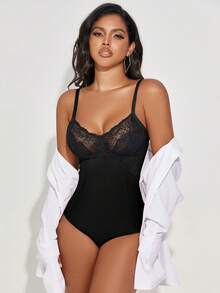 Body de encaje con cintura alta y elástica que da forma al Body de la mujer - Negro - Ver 5