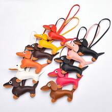 1 Piece Dachshund Dog Pendant Cute DIY Lanyard Leather Puppy Bag Pendant High-End Couple Car Pendant - 臘腸狗掛件-粉紅色 - 查看 3