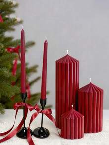 10英寸复古酒红色条纹圆柱形香氛蜡烛，葫芦造型，长25厘米/10英寸，采用大豆蜡和石蜡制成，可持续燃烧50小时。蜡烛中心装饰精美，是情人节、冬季、家居装饰和斋月装饰的理想之选。 - 酒紅色 - 查看 7