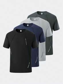 Men's Casual Versatile Short Sleeve T-Shirt, Letter Print Design, Lightweight Fitness Training Casual Wear - Black - View 1